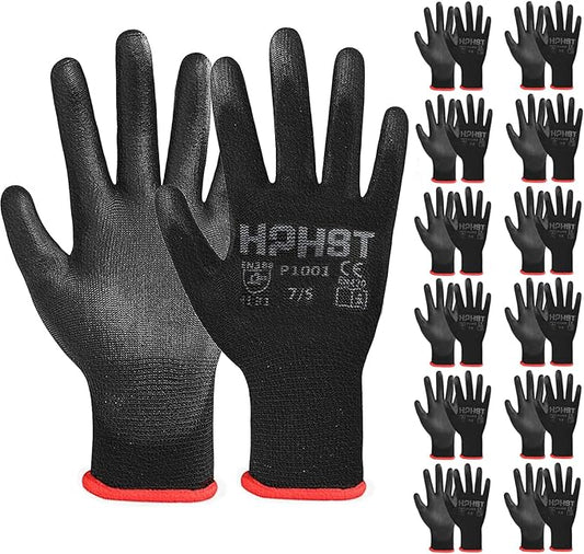 PU Coated Safety Work Gloves, 12 Pairs Work Gloves Mechanic Working Seamless Knit Glove with Polyurethane Coated Smooth