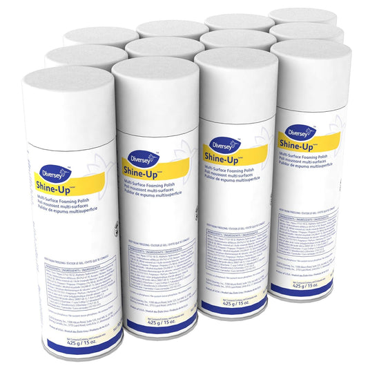 Diversey 904390 Shine-Up Multi-Surface Foaming Polish, Use to Clean Furniture, Vinyl, Stainless Steel, Lemon Scent, Aerosol, 15-Ounce (Pack of 12)