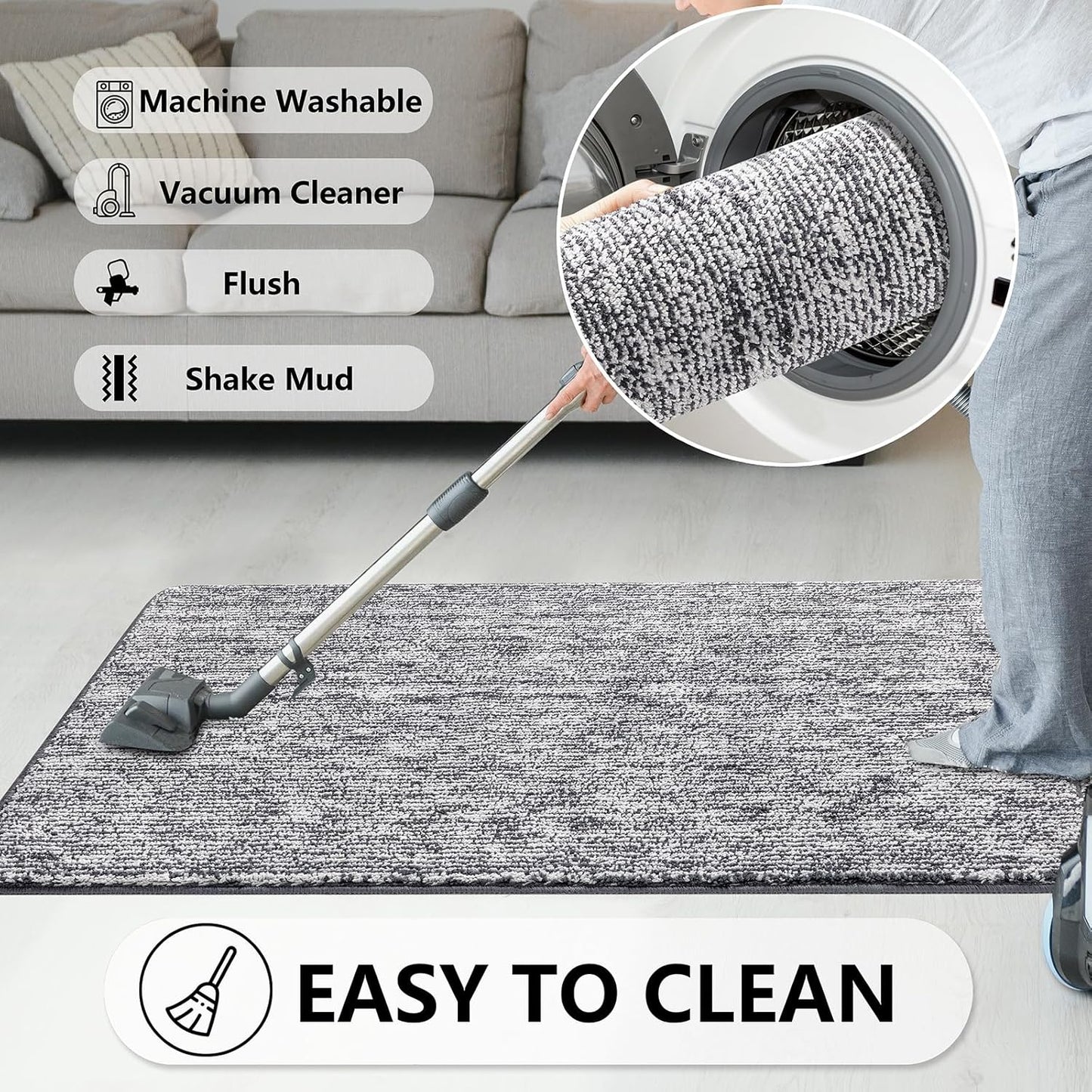 REFETONE Doormat, 36"x59", Indoor, Dark Grey - Absorbent, Non Slip, Machine Washable, Resist Dirt, Low-Profile Entry Rug for High-Traffic Areas