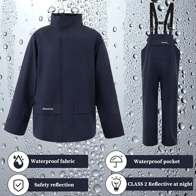 Rain Suit For Men & Women Waterproof Heavy Duty Rain Gear Reflective Jacket for Fishing Outdoor Work Raincoats