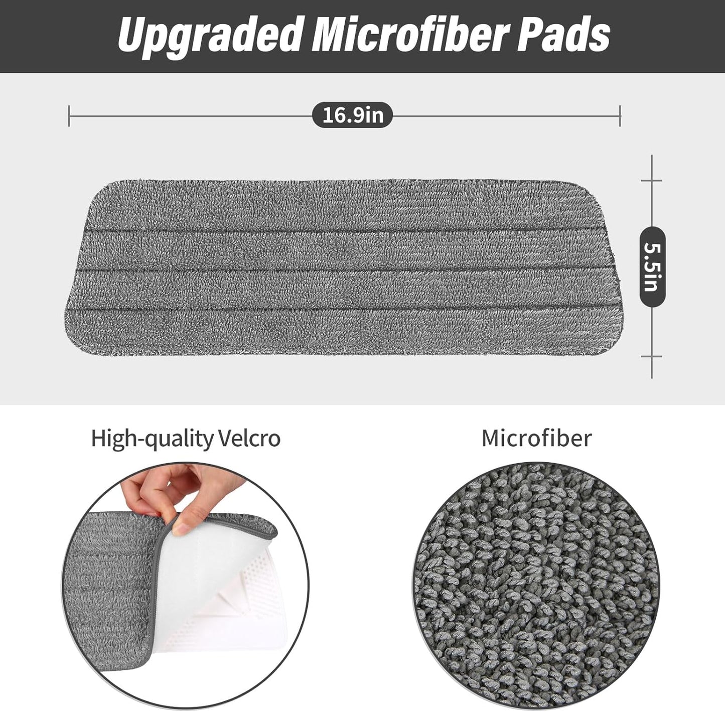 16.5 inch Mop Pads Refills, 3 Pack Microfiber Reusable Replacement Mop Pads Flat Replacements Heads for Wet Or Dry Floor Cleaning and Scrubbing, Grey Cloth