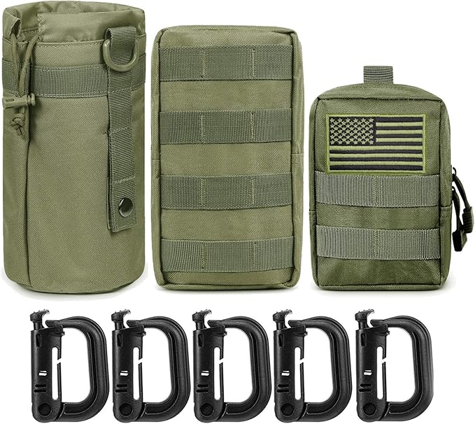 Gogoku 3 Pack Molle Pouch Combo Water Bottle Pouch Holder Tactical Molle Pouches Compact Utility Waist Bag Pack
