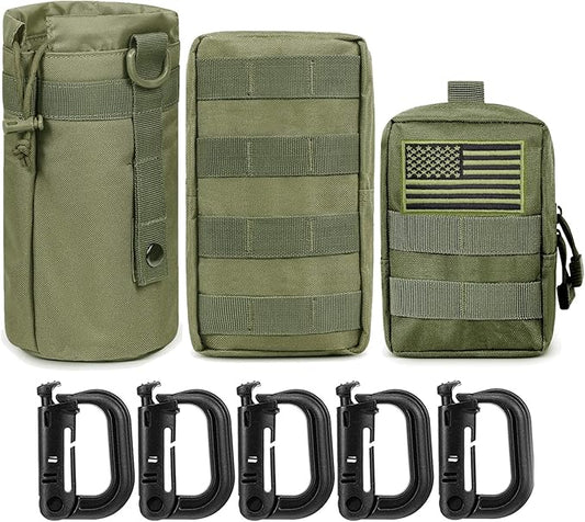 Gogoku 3 Pack Molle Pouch Combo Water Bottle Pouch Holder Tactical Molle Pouches Compact Utility Waist Bag Pack