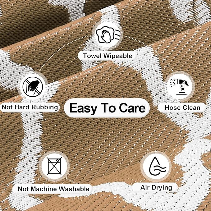 OutdoorLines Outdoor Plastic Area Rugs for Patio 5x8 ft - Reversible Outside Carpet, Stain & UV Resistant RV Mats, Straw Rug for Camping, Deck Garden, Porch and Balcony, Moroccan/Brown & Light Grey