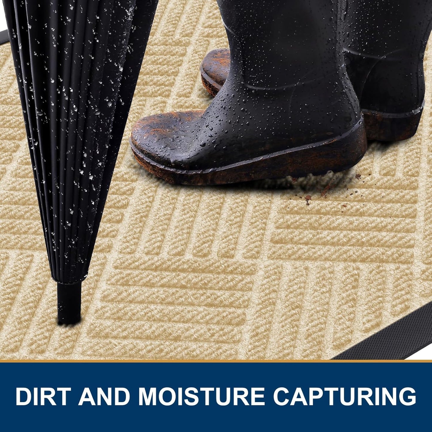 Smiry Front Door Mat Outside Entrance, Heavy Duty Outdoor Indoor Natural Rubber Doormat, Non Slip, Trap Dirt and Moisture, Easy Clean, Low Profile Patio Porch Entryway Mat, 59x35, Beige