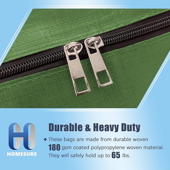 4 Pack Large Strong Moving Bags with Zippers & Carrying Handles - Water-Resistant - Heavy Duty Storage Tote for Space Saving, Fold Flat, Alternative to Moving Box (Olive Green)