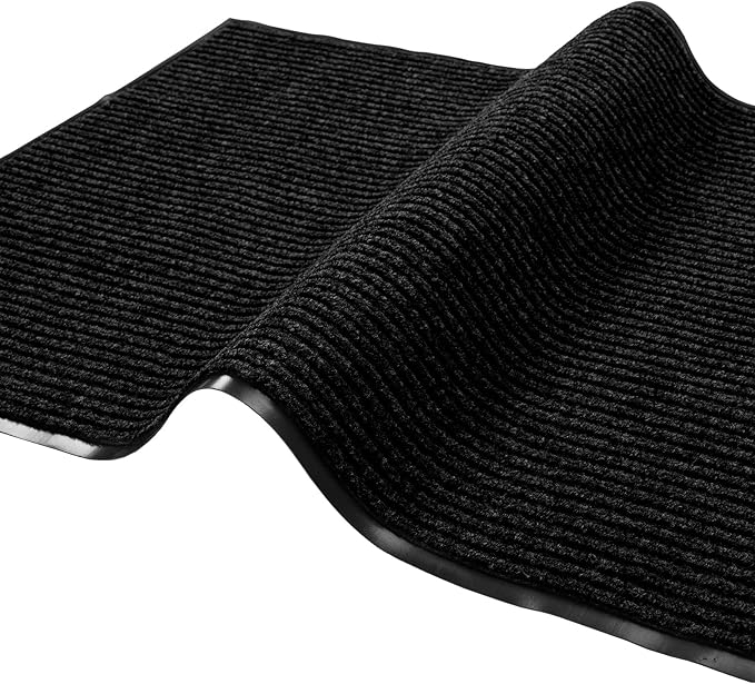 fani Heavy Duty Large Outdoor Indoor Entrance Black Doormat Waterproof Low Profile Entrance Rug Front Door Mat Patio Anti-Skid Rubber Back, 48x72 inch (Black)