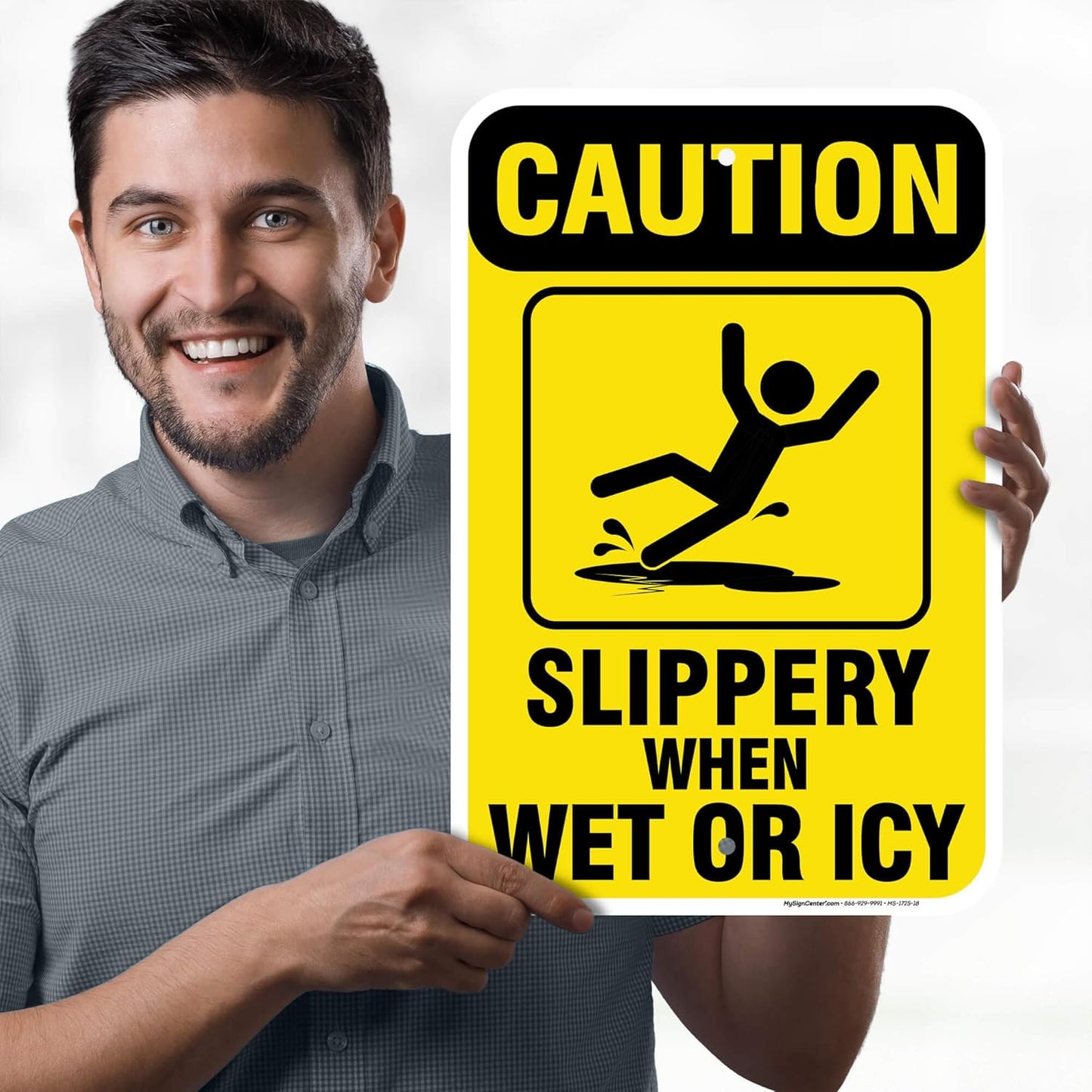 Caution Slippery When Wet Sign or ICY Sign, 12"x18" Aluminum, Fade Resistance, Indoor/Outdoor Use, USA MADE By My Sign Center