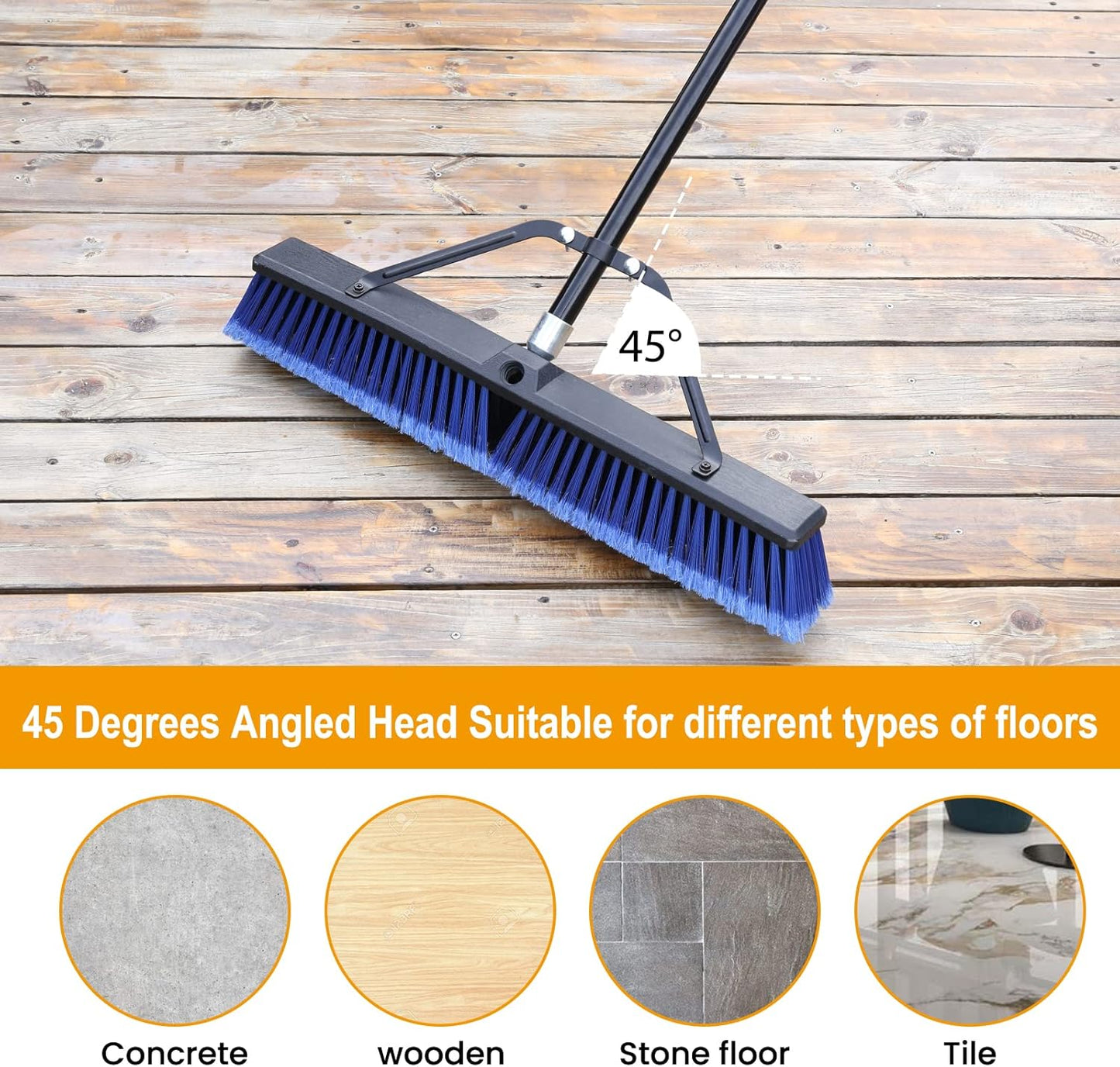 24 inches Push Broom Outdoor for Deck Driveway Garage Yard Patio Concrete Floor Cleaning-Blue-2 Pack