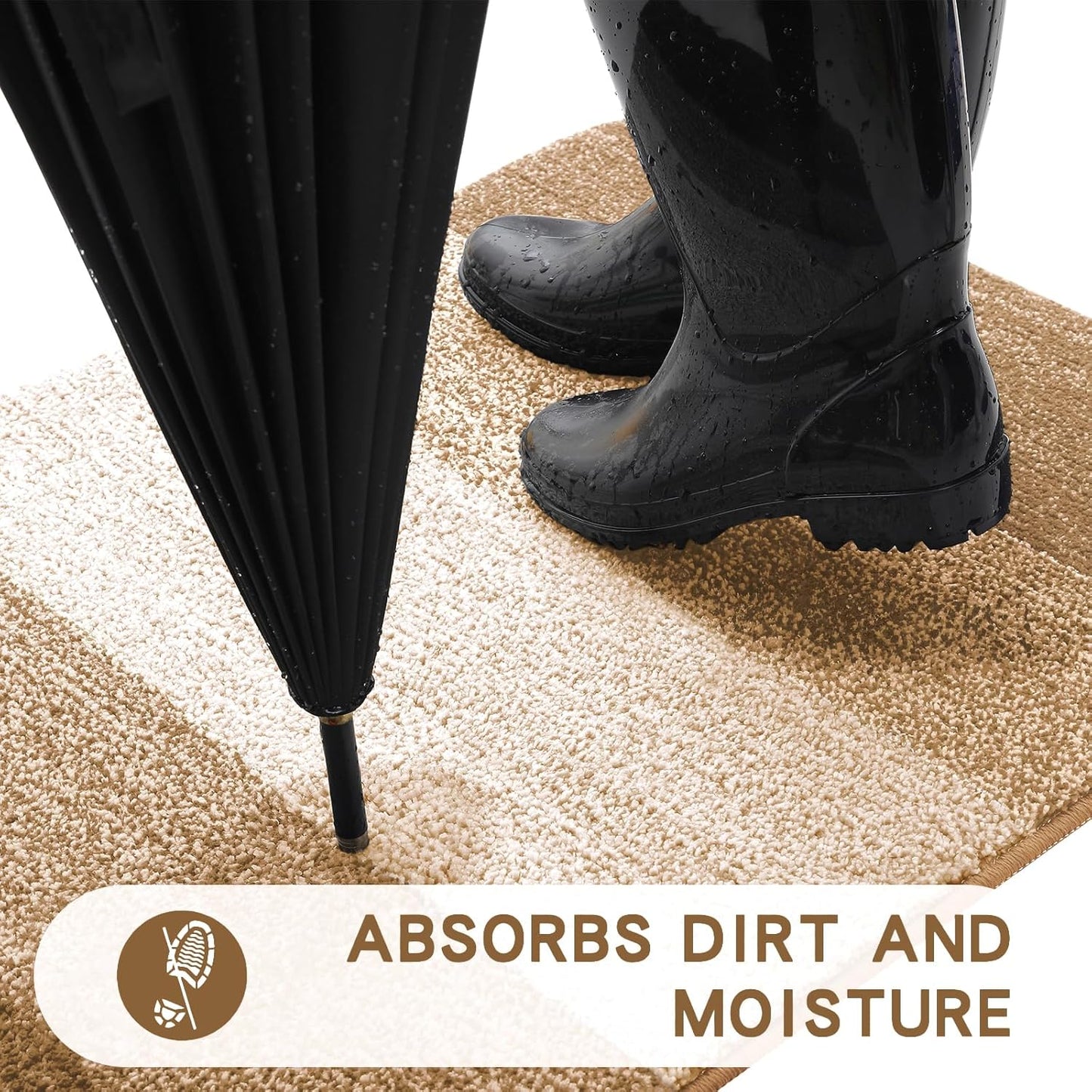 Kitinjoy Indoor Outdoor Door Mat, 30x17 Non-Slip Absorbent Dirt Trapper, Low-Profile Washable Inside Entrance Front Floor Mat, Sturdy Soft Entry Doormats for Entryway, Camel