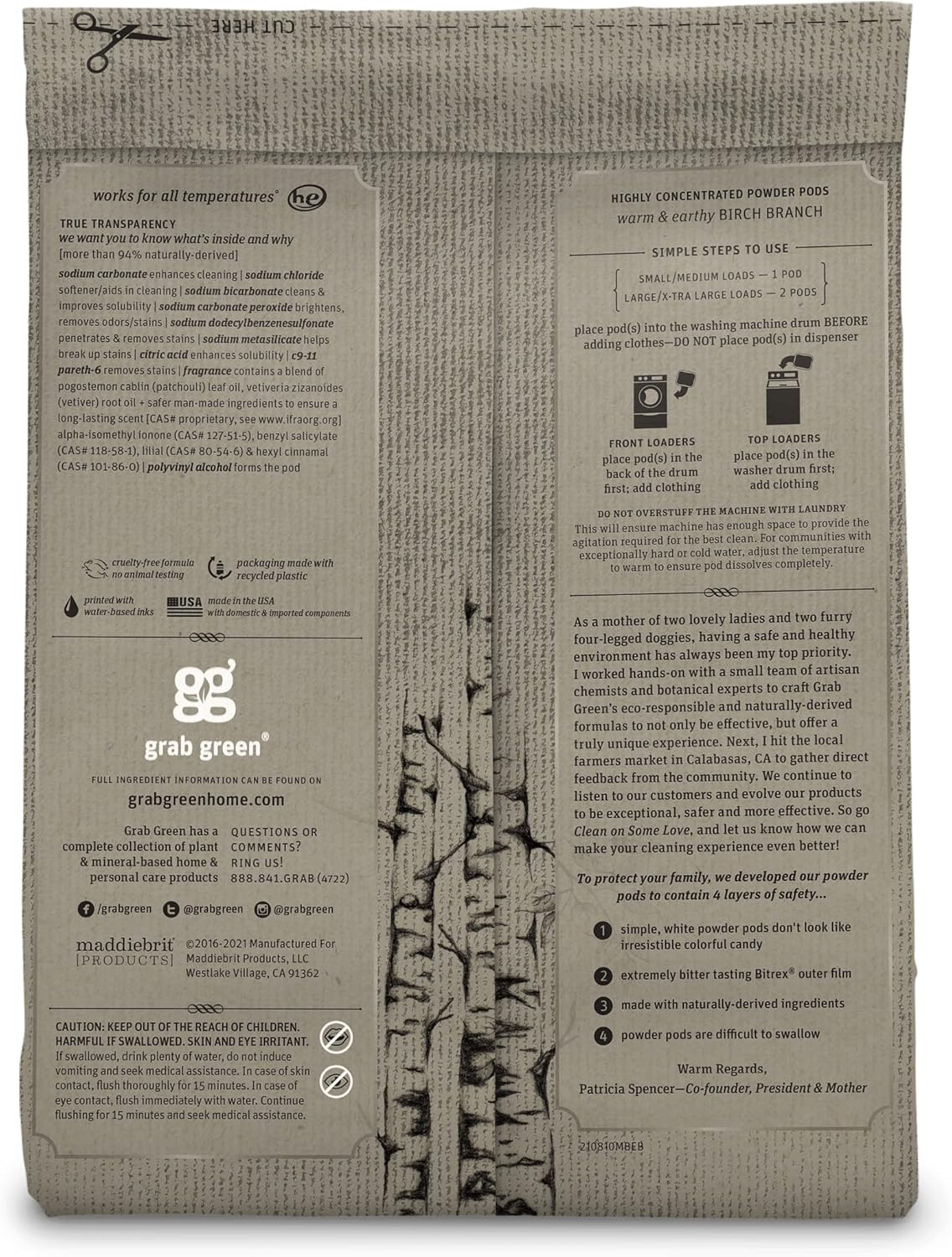 Grab Green Stoneworks Laundry Detergent Pods and Dryer Sheet Bundle, 50 Count Pods and 80 Dryer Sheets, Birch Branch Scent, Plant and Mineral Based Laundry Care Set