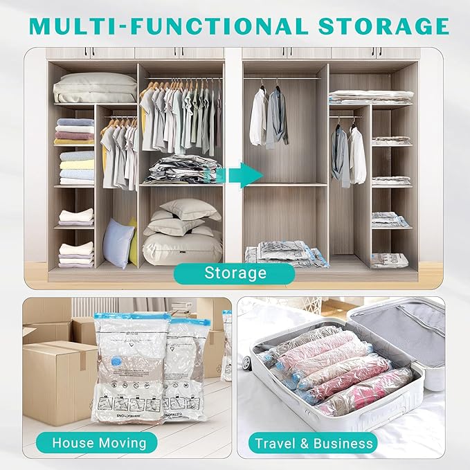 10 Pack Large Space Saver Vacuum Storage Bags Large Seal Bags for Bedding Compression Bags for Travel Comforters Blankets Bedding Pillows Luggage Hand Pump Included