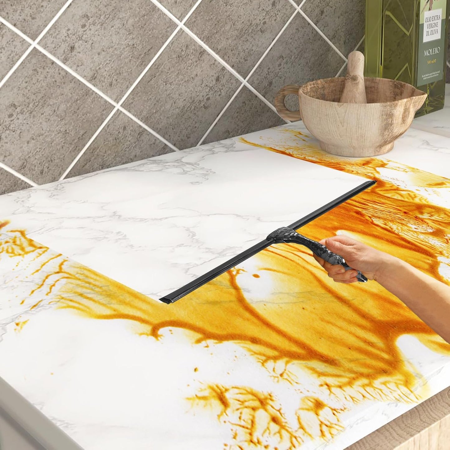 All-Purpose Silicone Shower Squeegee for Shower Glass Door,with 1 Hooks,for Bathroom Glass, Car, Tile Wall, Mirror Cleaning - Flower Shaped Handle for Easy-Grip 12 Inch Black