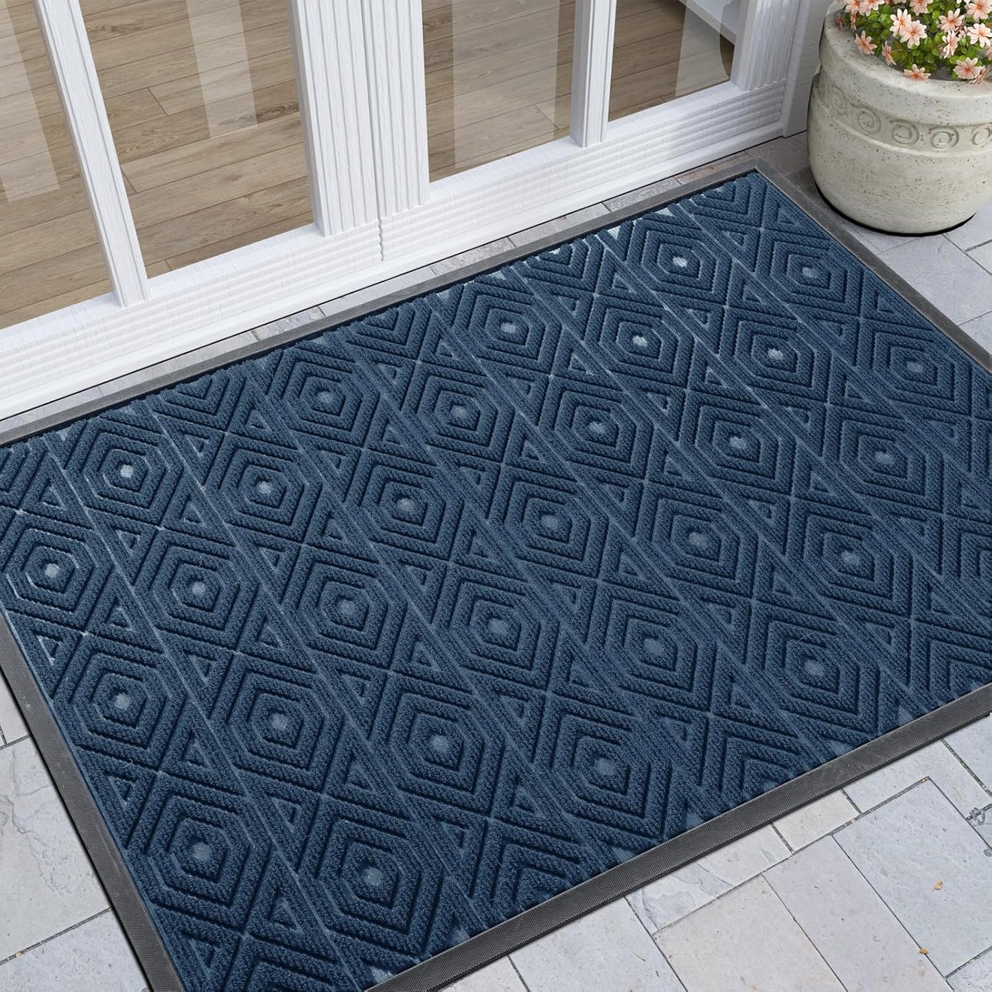 Yimobra Door Mat, Outdoor Indoor Entrance Welcome Mat, Heavy Entry Front Door Mat, Stain & Fade Resistant, Low Profile, Sturdy Rubber, Easy Clean Patio Floor Mat, Waterproof, 47 x 32, Blue