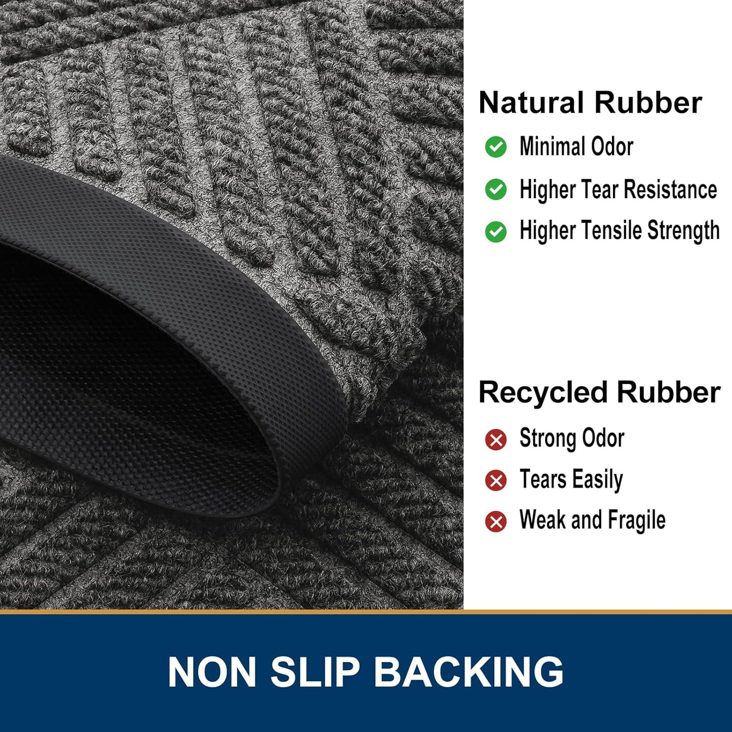 Smiry Front Door Mat Outside Entrance, Heavy Duty Outdoor Indoor Natural Rubber Doormat, Non Slip, Trap Dirt and Moisture, Easy Clean, Low Profile Patio Porch Entryway Mat, 29.5x17, Mix Black