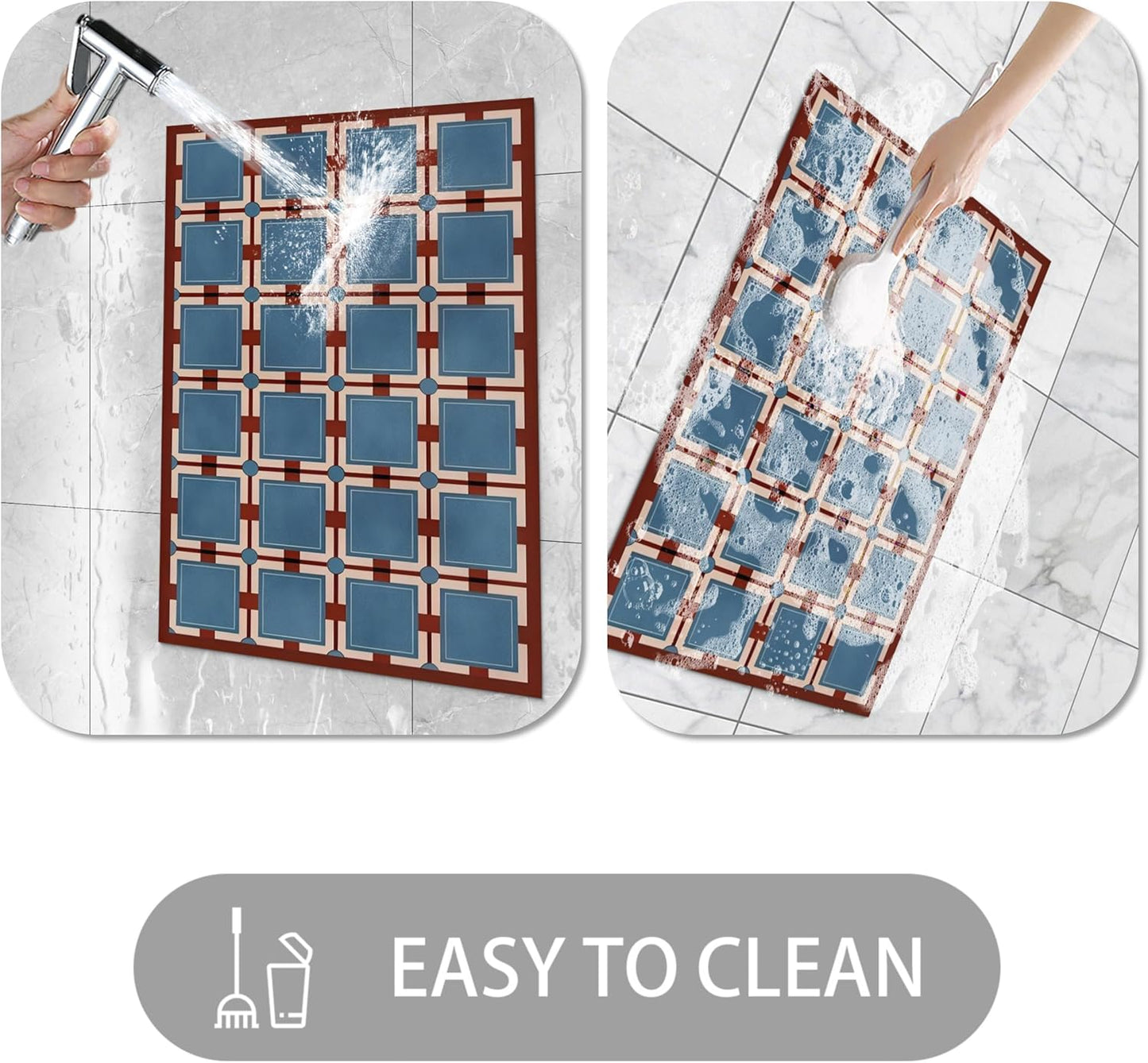 Ultra Thin Door Mat Indoor Entrance, 1/10 in Thin Door Mats for Inside Entry, Non-Slip Rubber Backing Washable Doormat, Fade Resistant, Absorbent, Low Profile Dirt Trapper, 30"X17",Navy blue Checkered