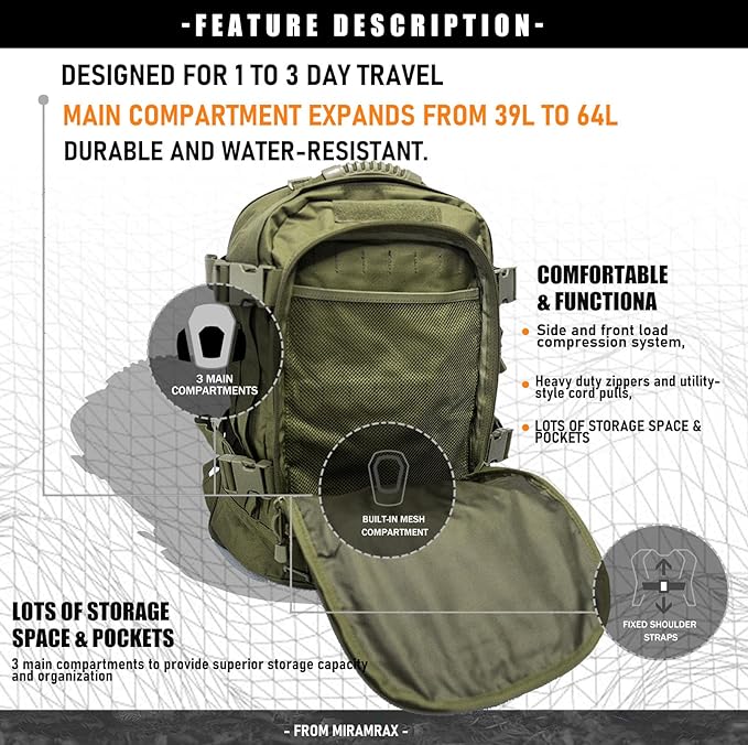Tactical Backpack Military Army Daypack - Assault Pack for Men Molle Backpacks Bug Out Bag 3 Day Pack for Hiking Camping Travel Hunting Rucksack Trekking Green
