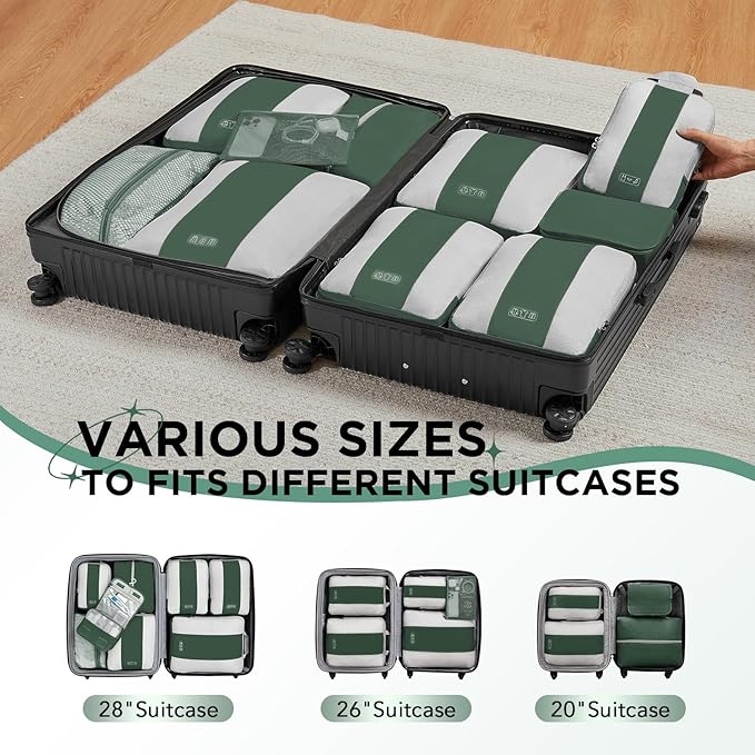 10 Set Compression Packing Cubes for Travel Essentials,Compressible Expandable Packing Cubes for Suitcase,OlarHike Luggage Organizer Bags for Travel,Handy Helper for Organizing Clothes(Dark Green)