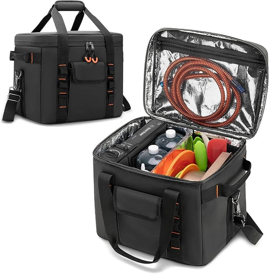 Trunab Moisture-Proof Camping Organizer and Storage Tote, Portable Outdoor Camping Bag with Adjustable Dividers and Insulated Compartment, for Hiking Cookware, Picnic, Grilling, Travel, Car, Black