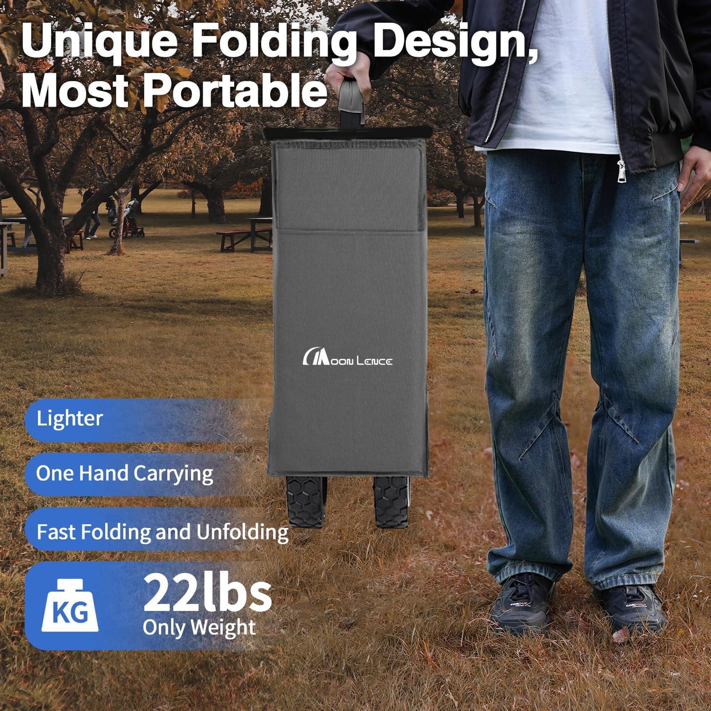 Moon Lence Collapsible Folding Wagon Cart Heavy Duty Folding Garden Portable Hand Cart with All-Terrain Beach Wheels, Adjustable Handle & Drink Holders (Grey)