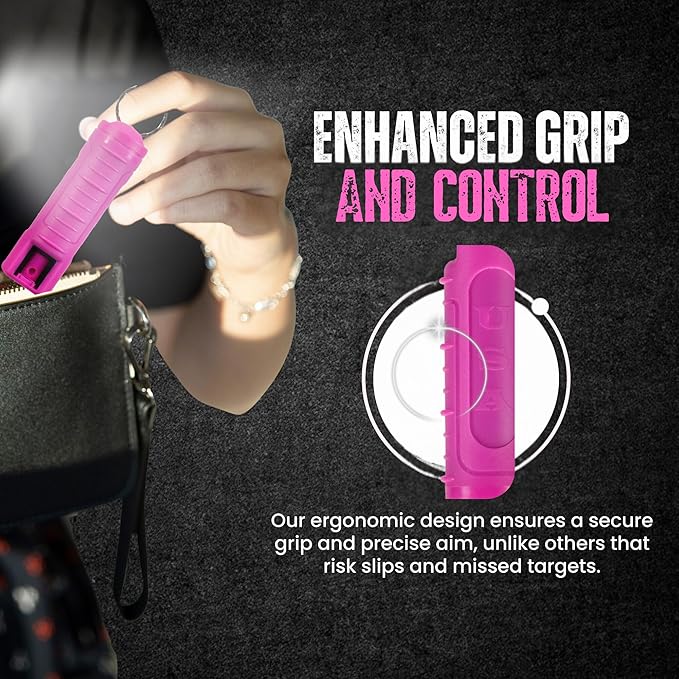 Police Magnum Keychain Pepper Spray Self Defense Belt Clip Holder - 3 Pack Tactical Maximum Strength OC with Dye - Small Safety Key Chains for Women & Men - Made in The USA