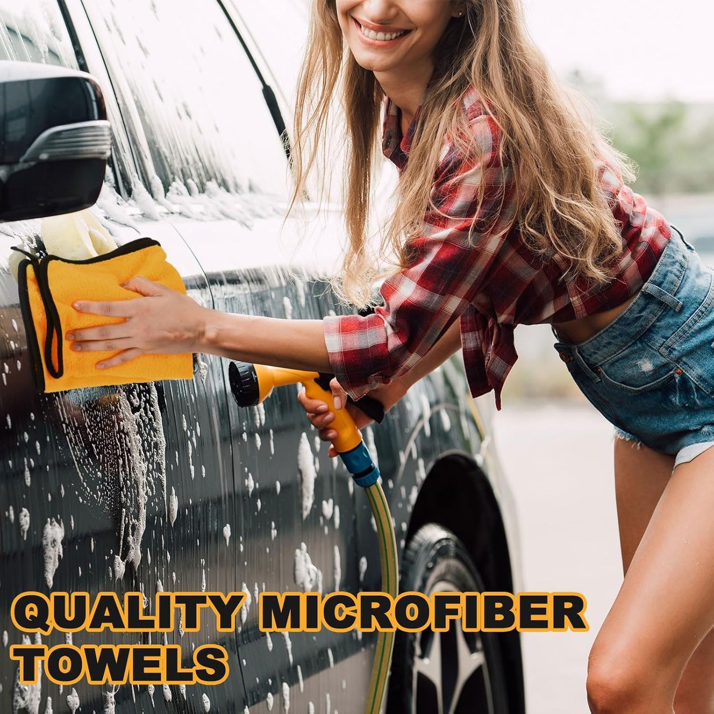 Tallew 80 Pcs Microfiber Towels 16 Inch x 16 Inch Microfiber Cloth Car Drying Towels for Cars Washing Polishing Office Windows Cleaning Household Supplies (Yellow)
