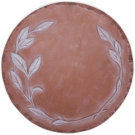 NAT & Jules Floral Laurel Wreath Leaves Pattern Dimensional Indoor Outdoor 12 inch Round Cast Resin Decorative Garden Stepping Stone, Patio, Walkway Sculpture Yard Art, White