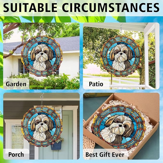 Shih Tzu Yard and Garden Wind Spinner, Unique 3D Hanging Shih Tzu Wind Spinner