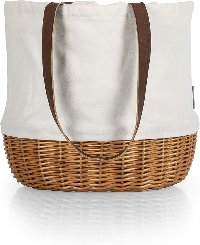 PICNIC TIME Coronado Canvas and Willow Basket Tote, Picnic Tote Bag, Beach Tote