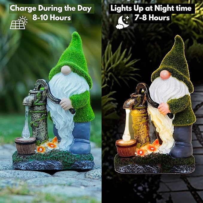 Water Pump Gnome Decorations for Yard/Lawn/Patio/Deck Outdoors Decor – Weatherproof Garden Statue – Fun Spring Summer Charming Gnomes Gifts for Women (Forest Green) and home - Fall Deals/Clearance