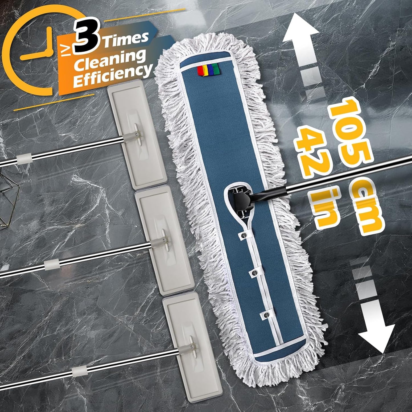 42" Commercial Mop,MASTERTOP Heavy Duty Dust Floor Mop with 52" Long Handle,Large Industrial Wet Dry Mops,Sweeper Broom for Hardwood, Tile, Laminate,Garage,School,Mall - 1 Cotton & 1 Microfiber Pad