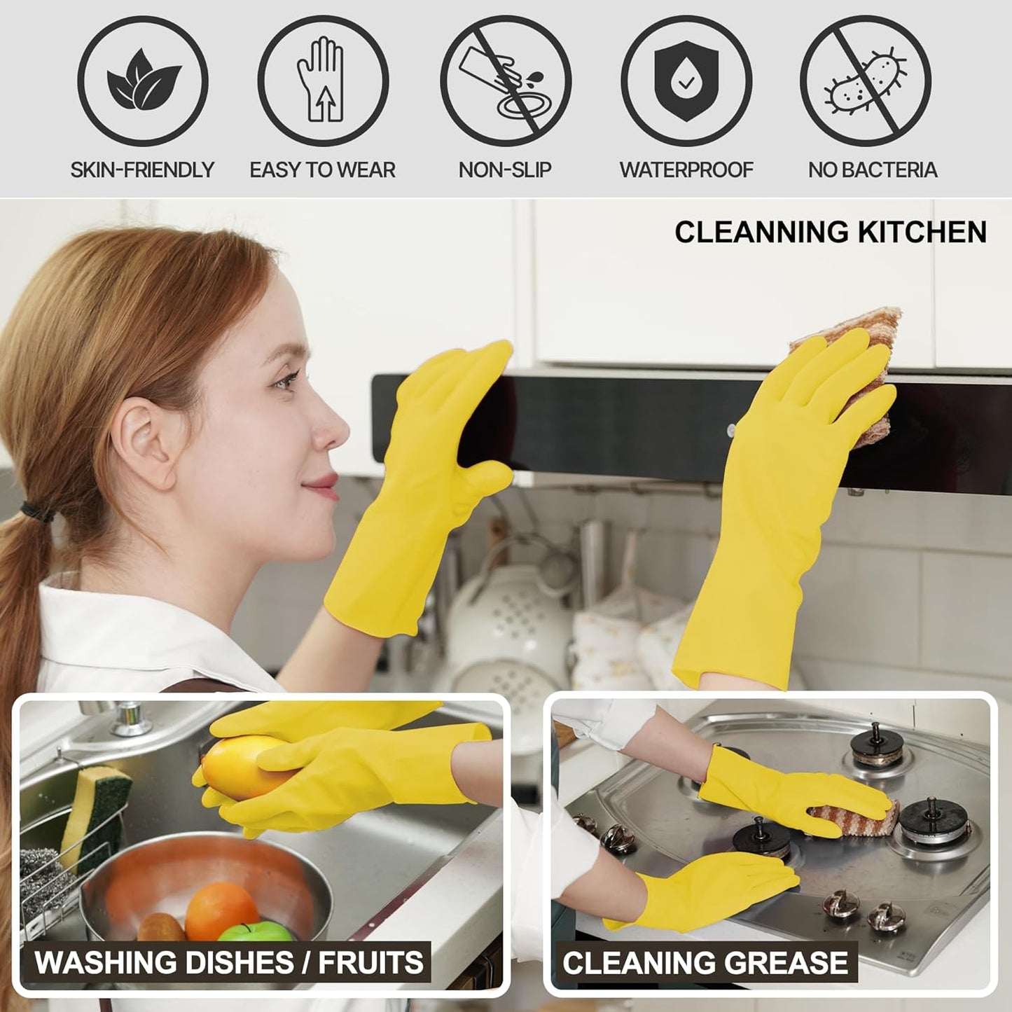 MAMISON 10 Pack Simple and Short Hands Gloves, Reusable Non-Slip Rubber Gloves Large Size