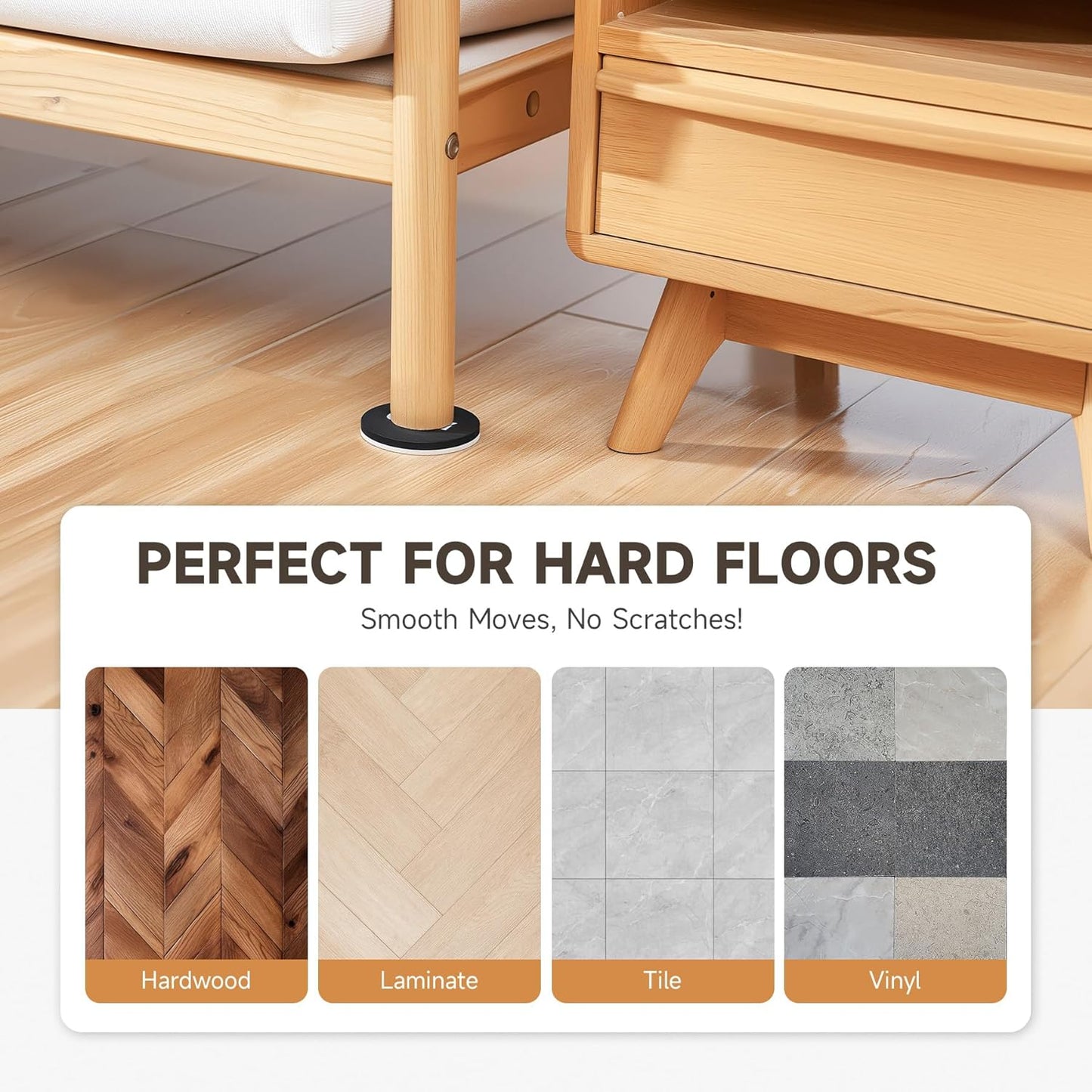 CO-Z 8pcs Felt Furniture Sliders for Hardwood Floors, 3 1/2 in Reusable Furniture Pads, Heavy Furniture Movers Sliders for Hard Surfaces, Thick Moving Pads Floor Protectors for Vinyl Tile Floors