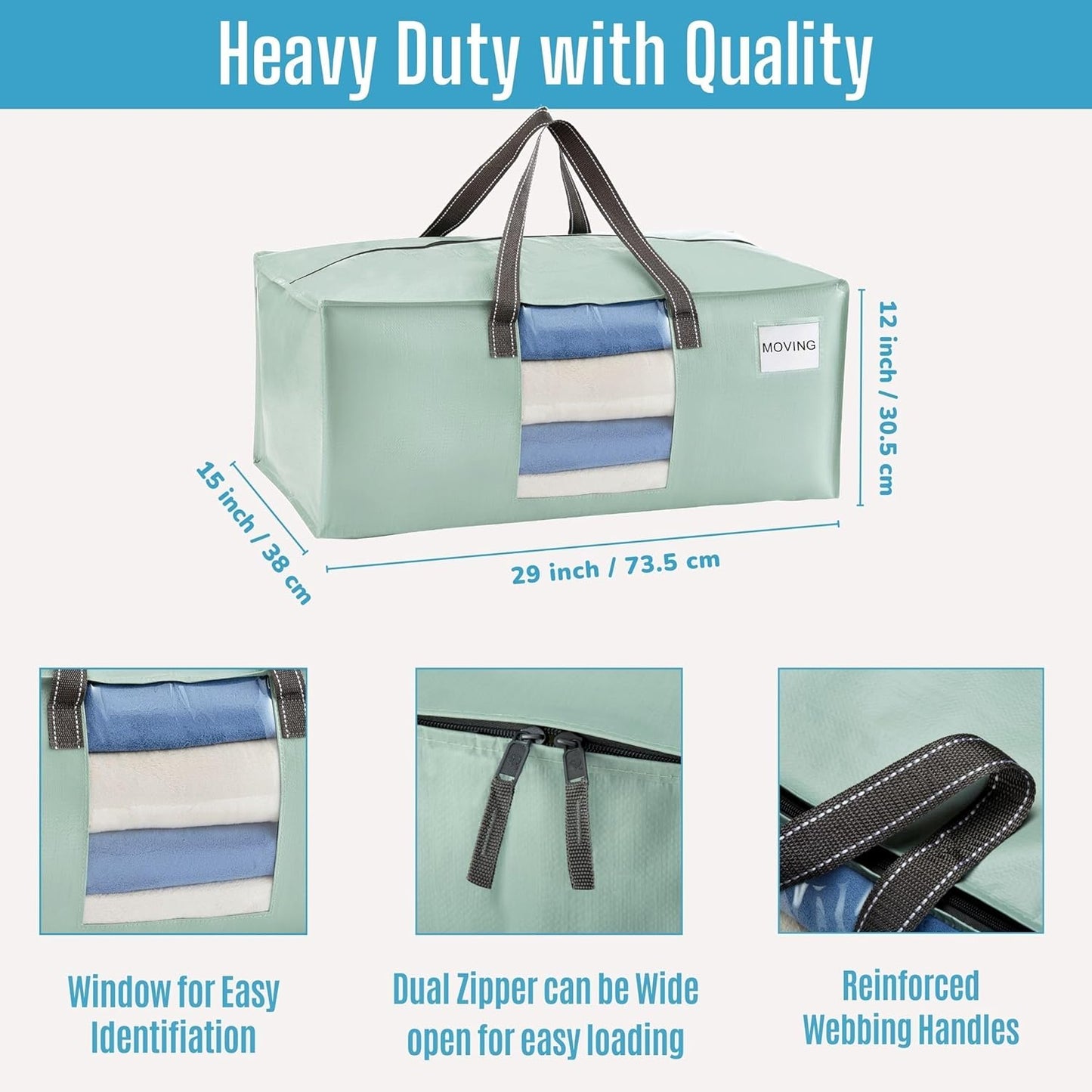 VENO 8 Pack Moving Bags for College, Heavy-Duty Storage Totes, Moving Boxes and Wardrobe Packing Supplies Alternative - Extra Large Durable Laundry Bags for Clothes (Shiny Light Green, 8 Pack)