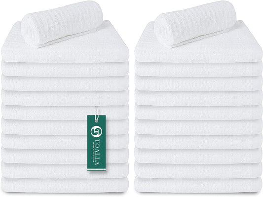 Bar Mop White Ribbed 16x19 Pack of 24, 100% Cotton Absorbent Kitchen Towel Dish Towels and Dishcloths Towels Sets Washcloth Restaurant Cleaning Rags Towel