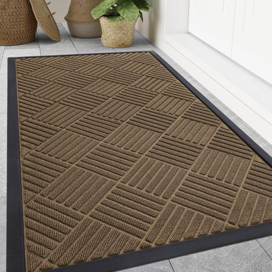Smiry Front Door Mat Outside Entrance, Heavy Duty Outdoor Indoor Natural Rubber Doormat, Non Slip, Trap Dirt and Moisture, Easy Clean, Low Profile Patio Porch Entryway Mat, 71x47, Brown