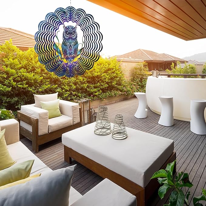 Owl Metal Wind Spinners - Owl Gifts for Women Mom Grandma Wife, Hanging Wind Spinner for Outdoor & Indoor Decorations, 12 inch Wind Spinner for Christmas Ornament Gifts