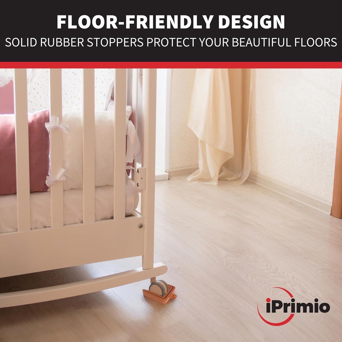 iPrimio No Lift Wheel Stoppers for Rolling Furniture - Bed and Furniture Stopper - Requires No Lifting of Bed - Keeps Bed and Furniture from Sliding Bed Caster Stopper - Solid Rubber (4 Pack, Brown)