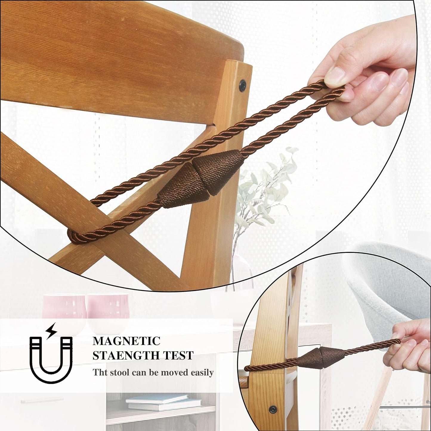 4 Pack Magnetic Curtain Tiebacks Rope Modern Handmade Curtain Tie Backs Decorative Drapes Weave Holdbacks for Window Décor, Coffee