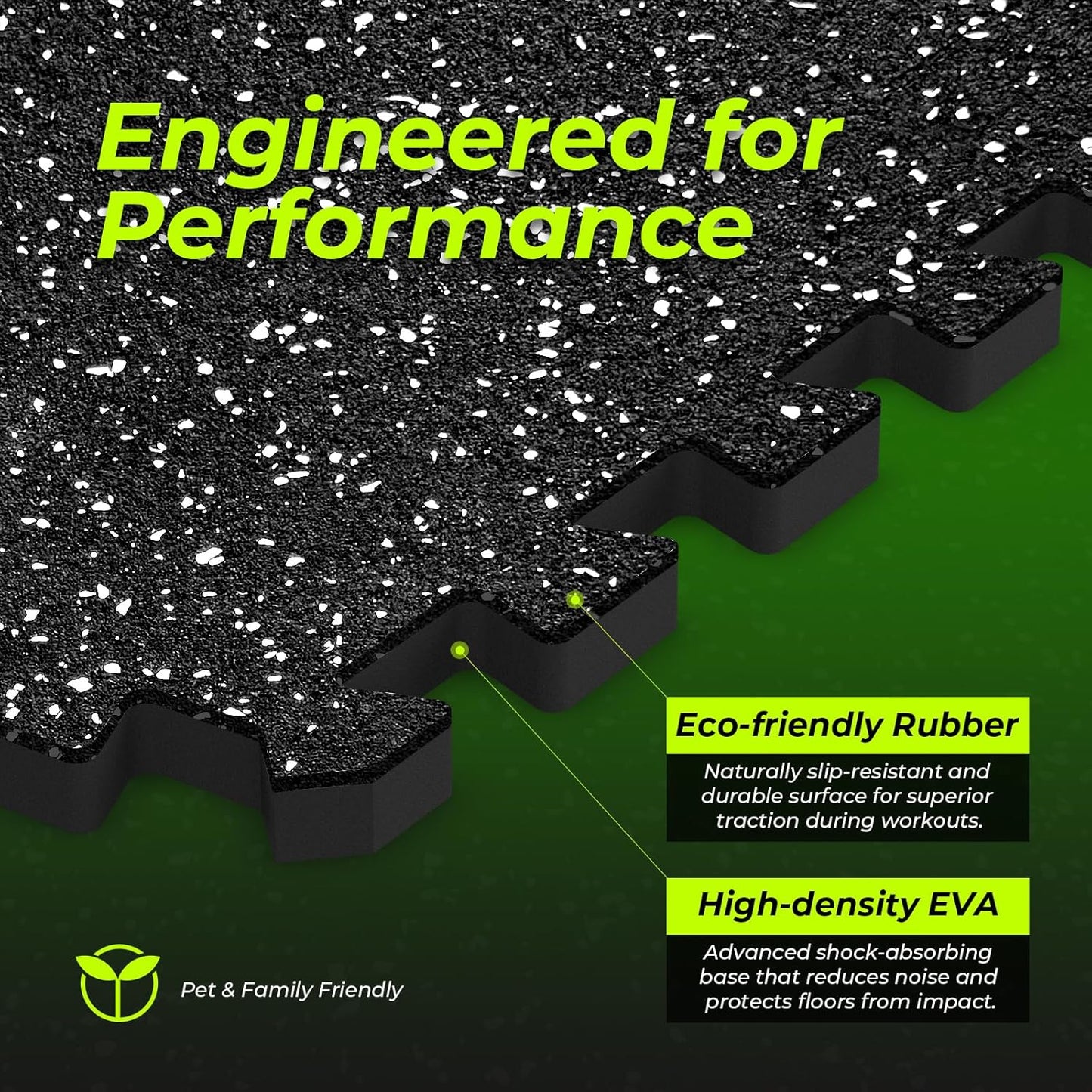 1/2in Thick 48 Sq Ft Rubber Top High Density EVA Foam Exercise Gym Mats Non-Slip 12 Pcs - Interlocking Puzzle Floor Tiles for Home Gym Heavy Workout Equipment Flooring - 24 x 24in Tile, Black & White