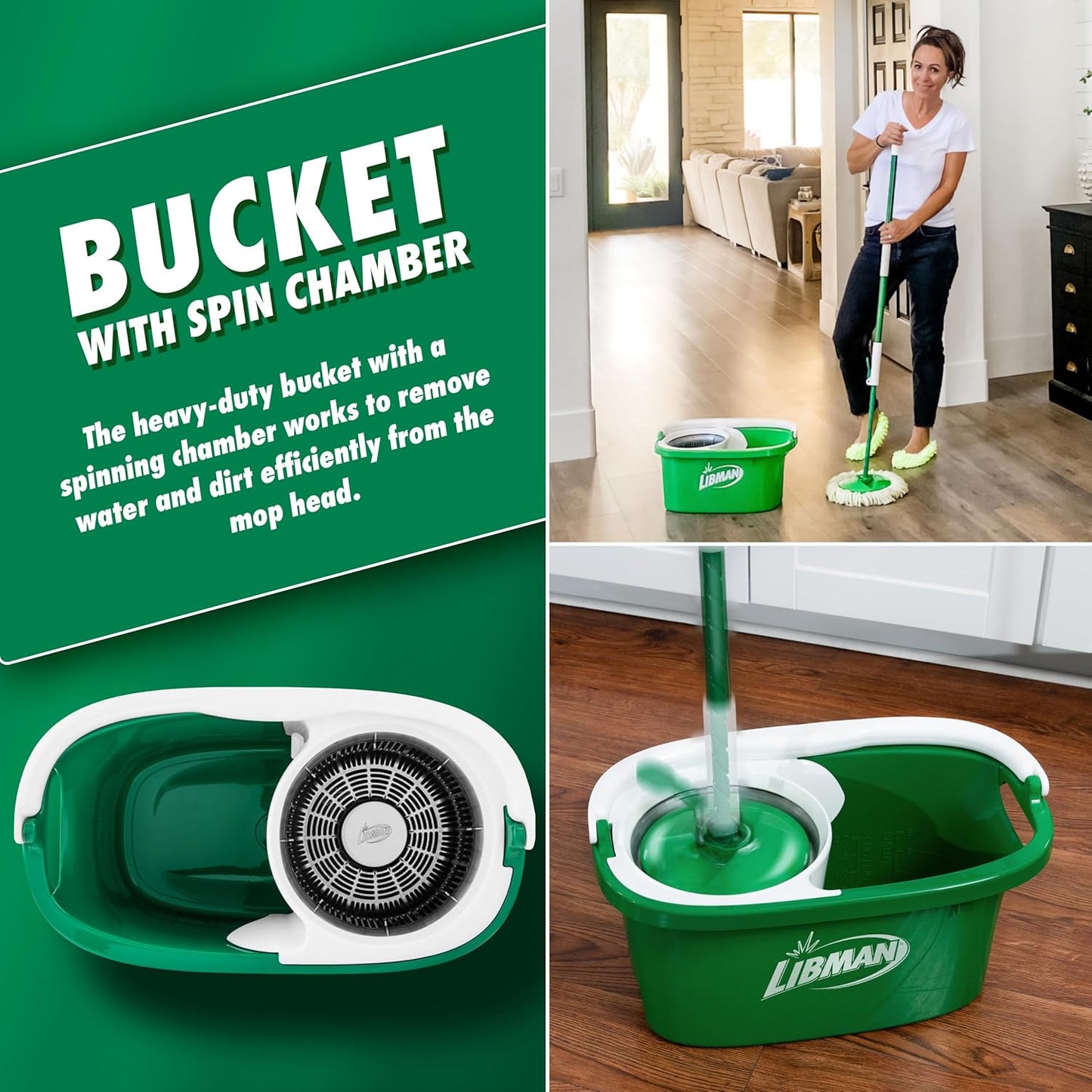 Libman Tornado Spin Mop System with 3 Refill Heads, Microfiber Spinning Mop and Bucket with Wringer Set for Home, Floor Cleaning of Hard-Wood, Laminate, Tile, All Surface Cleaner, 4 Total Mop Heads