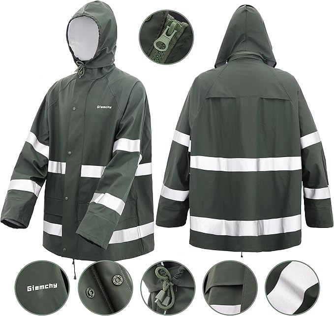 Rain Suit For Men & Women Waterproof Heavy Duty Rain Gear Reflective Jacket for Fishing Outdoor Work Raincoats