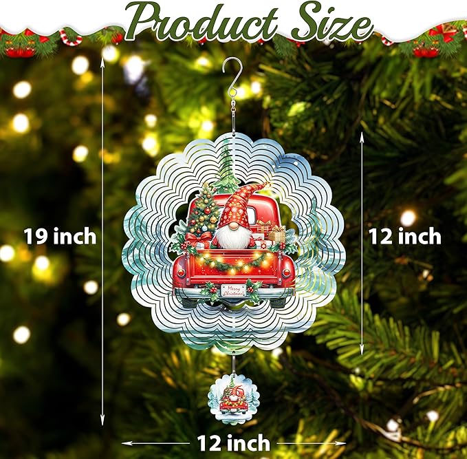 Wind Sculptures 3D Stainless Steel Christmas Decoration Garden Decoration Indoor Outdoor Hanging Ornament Worth Gift 12inch Santa Claus Metal Wind Sculptures