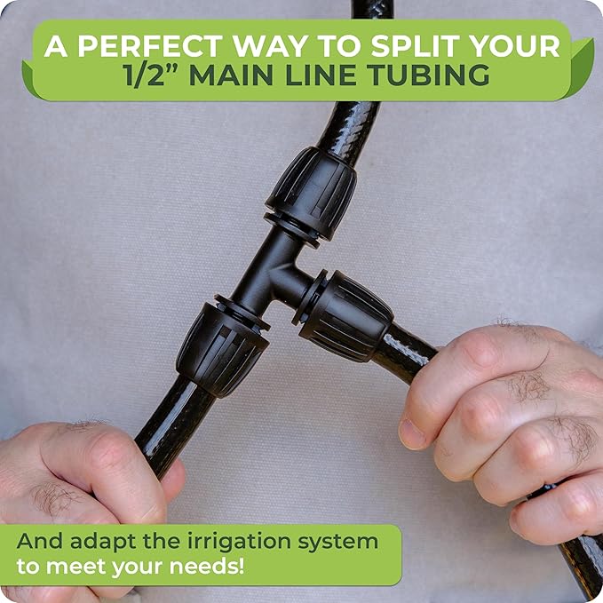 Carpathen Drip Irrigation Fittings Pack - for Push-to-Connect Irrigation System - 3 x 3/4" to 1/2" Irrigation Tubing Faucet Adapter, 1 x 3Way Tee T Shape Barbed 1/2 Tubing Splitter, 3 x 1/2 End Plugs