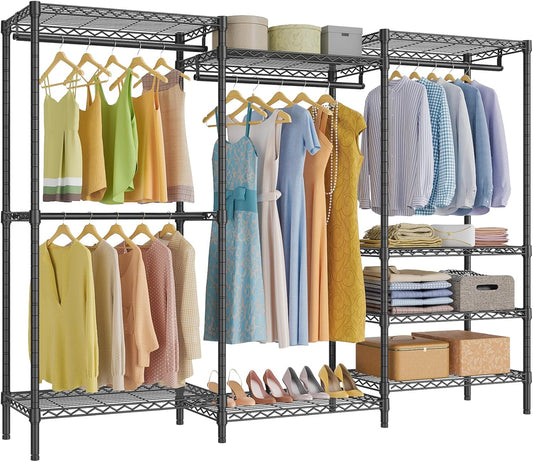 VIPEK V5 Plus Large Portable Closet Rack Freestanding Wardrobe Closet, Multi-Functional Clothes Rack Heavy Duty Metal Clothing Rack for Hanging Clothes, 85.4" L x 15.7" W x 76.4" H, Black