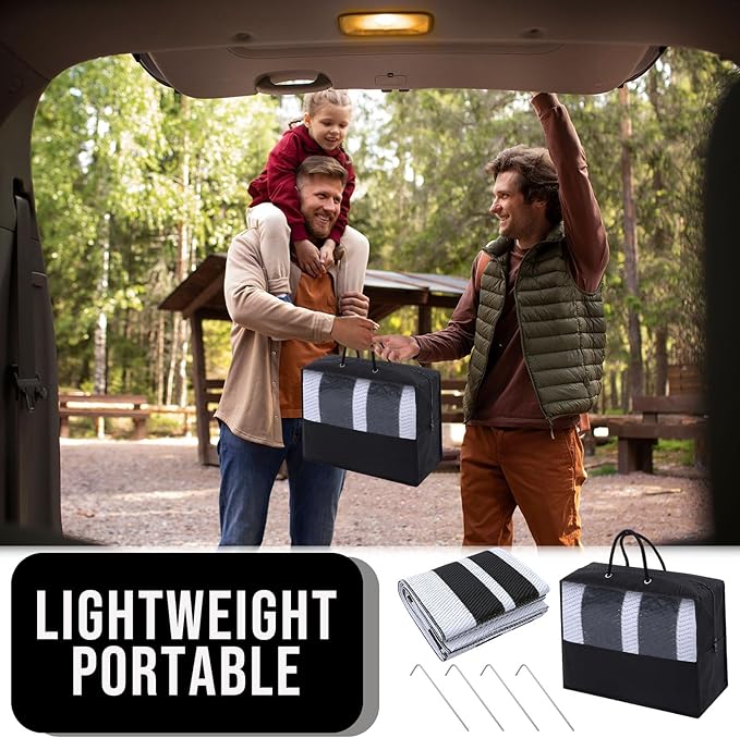 OLANLY Outdoor Rug 8x10 ft Waterproof, Reversible Outdoor Plastic Straw Rug, RV Mat, Indoor Outdoor Carpet Clearance for Patio, Camping, Balcony, Deck, Backyard, Black & White