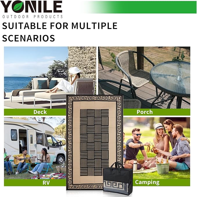 Outdoor Rug 6x9 ft Waterproof, Reversible Outdoor Plastic Straw Rug for Patios Clearance, Outdoor Area Rug Carpet RV Mat for Camping Backyard Deck Porch