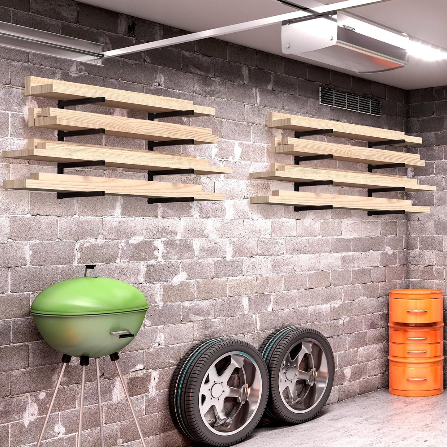 NANANARDOSO Wall Mount Wood Organizer and Lumber Storage,Heavy Duty Metal Shelf with 4-Level,Lumber Metal Racks for Indoor and Outdoor Use,2 Pack