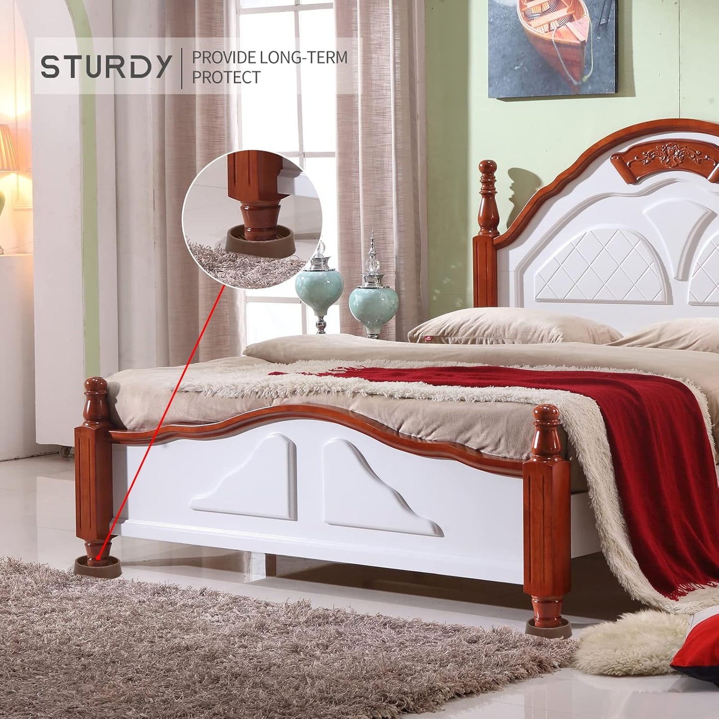 Furniture Coasters, 1.5X1.5 Rubber Caster Cups Non Slip Furniture Pads Non Skid Furnitures Grippers Anti Slide Floor Protector for Bed Couch Table Chair Stoppers - 4 Pack, Brown