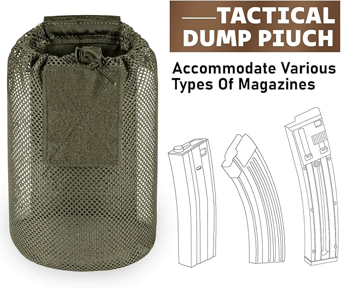 Dump Pouch Tactical Molle Mesh Pouches,Lightweight Range Compact Micro Drawstring Foraging Roll Up Foldable Recovery Ar Mag Tool Pack,EDC Drop Net Storage Belt Bag.…